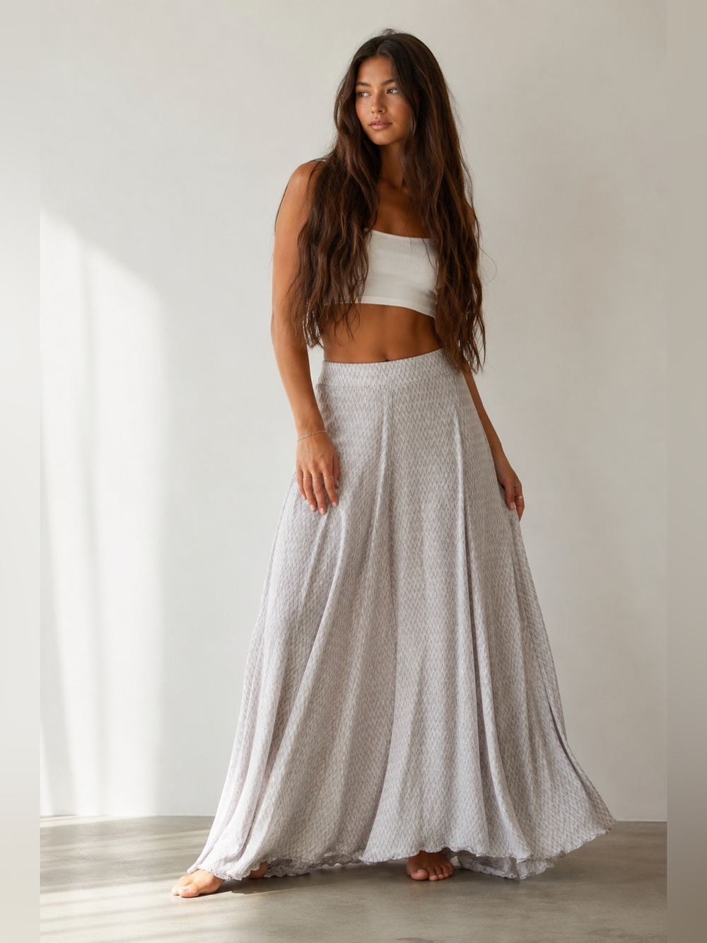 ACACIA Swimwear Light Gray Patterned Maxi Skirt